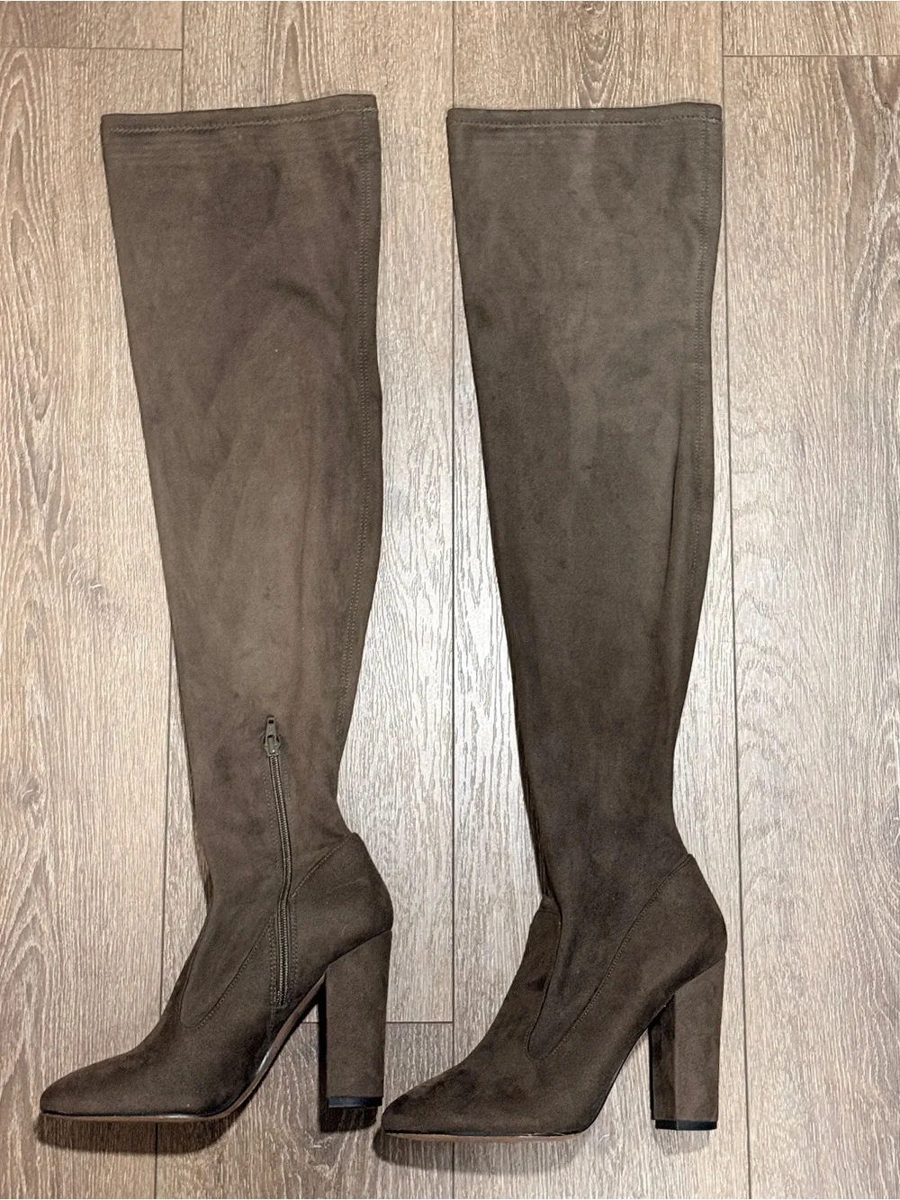 Aldo Over-the-Knee Suede Boots in deep olive color